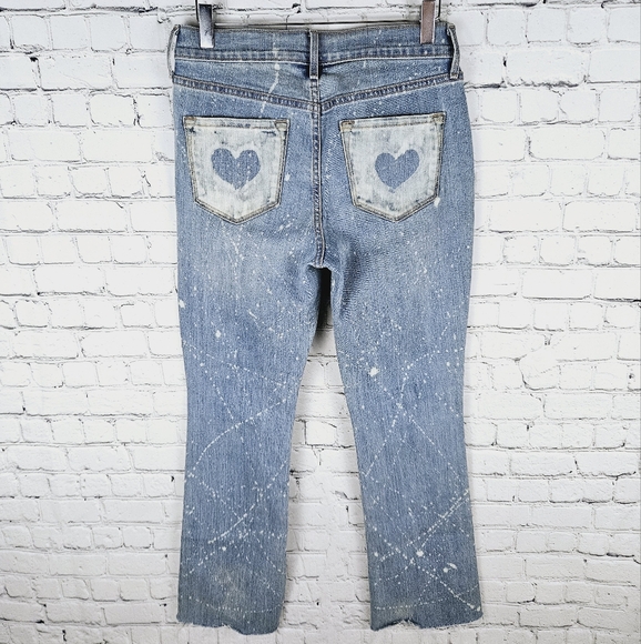 OLD NAVY | curvy mid rise bleached hearts spiderweb happy face design boot jeans - Picture 2 of 7